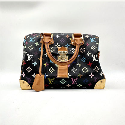 Louis Vuitton Speedy 30 Toile Monogram Multicolore Noir - vue de face, anses et coins dorés