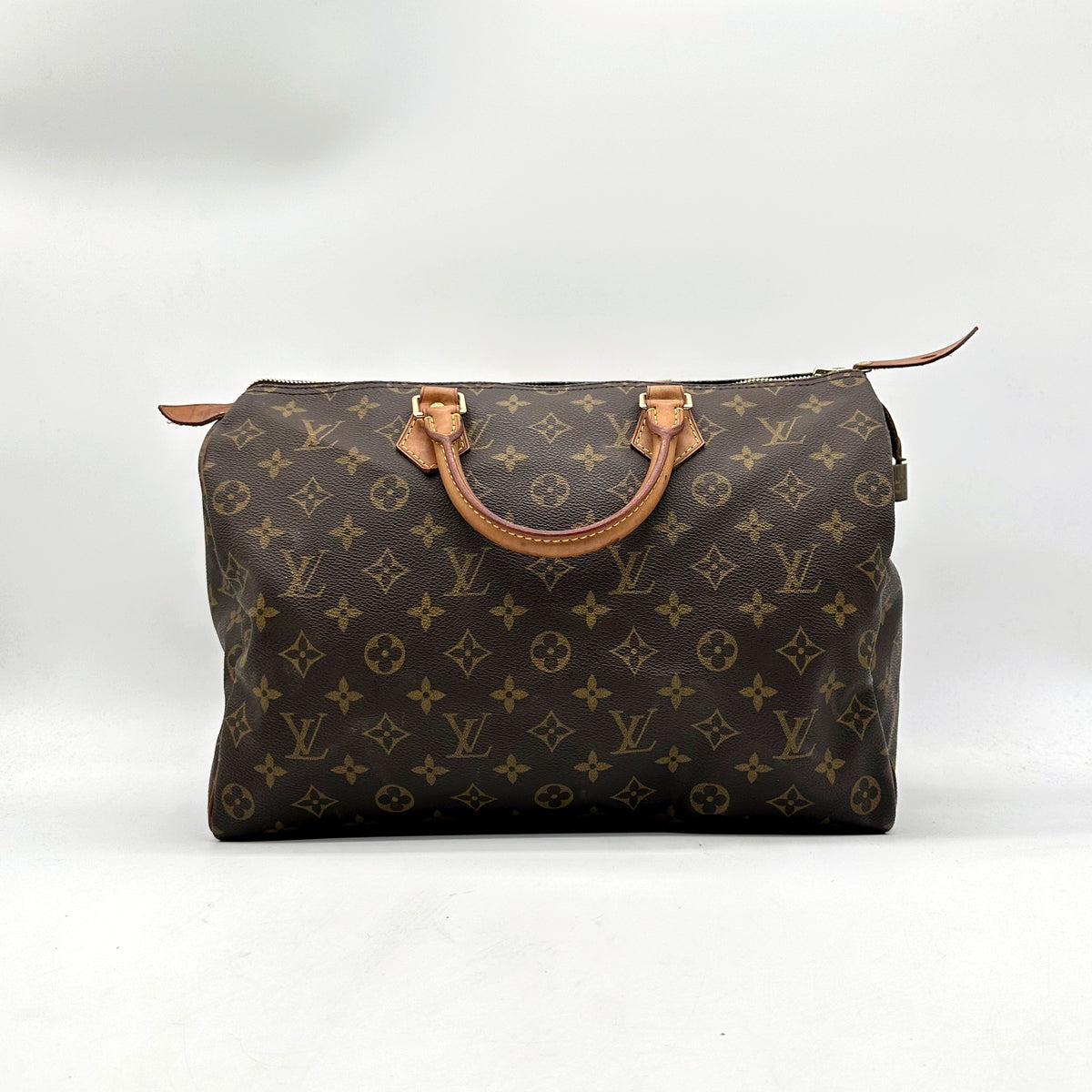 Louis Vuitton Speedy 30 Toile Monogram - vue de face, anses en cuir naturel