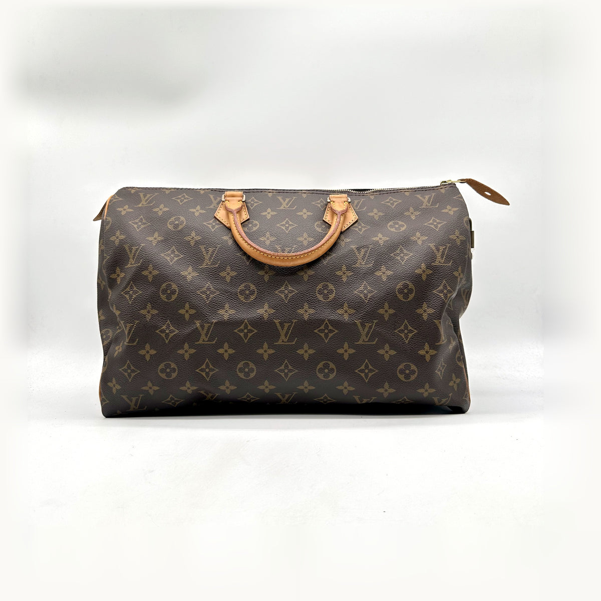 Louis Vuitton Speedy 40 Toile Monogram - vue de face, anses en cuir naturel