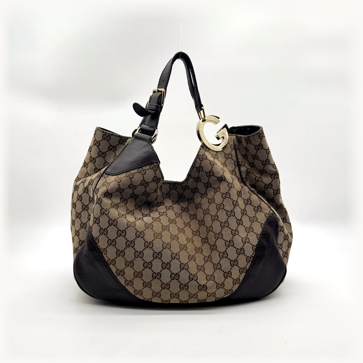 Gucci Hobo Toile GG et cuir marron - vue de face