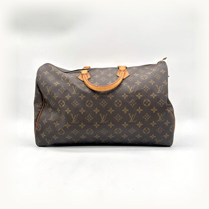 Louis Vuitton Speedy 40 Toile Monogram - vue de face, anses en cuir naturel