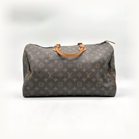 Louis Vuitton Speedy 40 Toile Monogram - vue de face, anses en cuir naturel