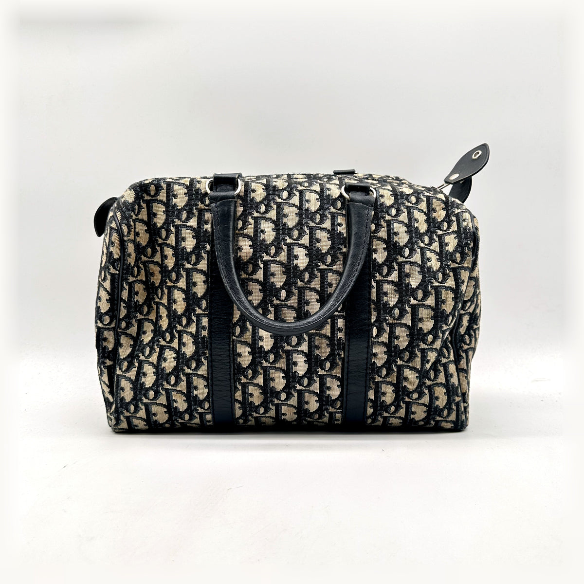 Dior Boston Toile Trotter Bleu Marine - vue de face, anses et zip