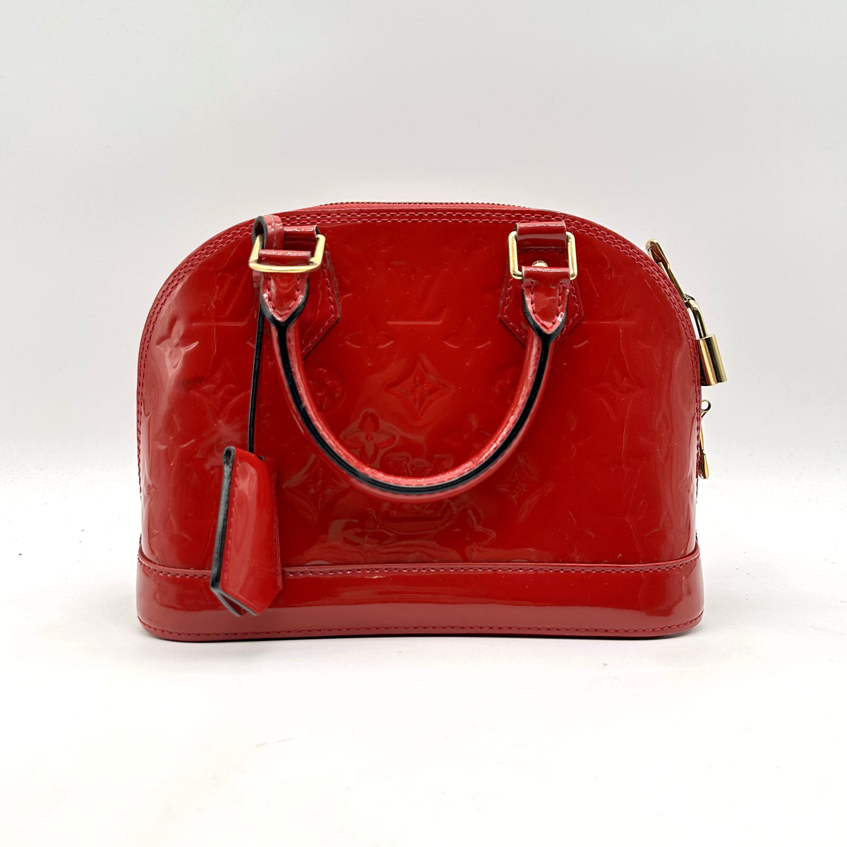Louis Vuitton Alma BB Cuir Vernis Rouge - vue de face, anses et cadenas