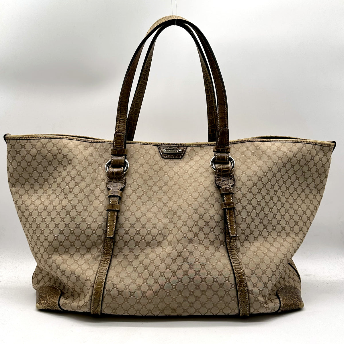 Céline Tote Toile Macadam Beige - vue de face, anses et plaque Céline