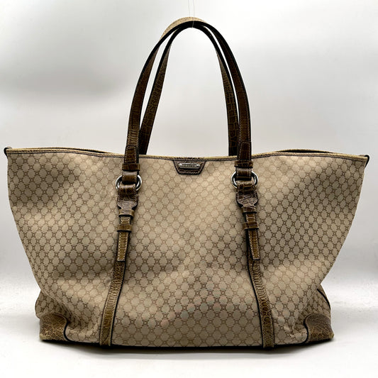 Céline Tote Toile Macadam Beige - vue de face, anses et plaque Céline