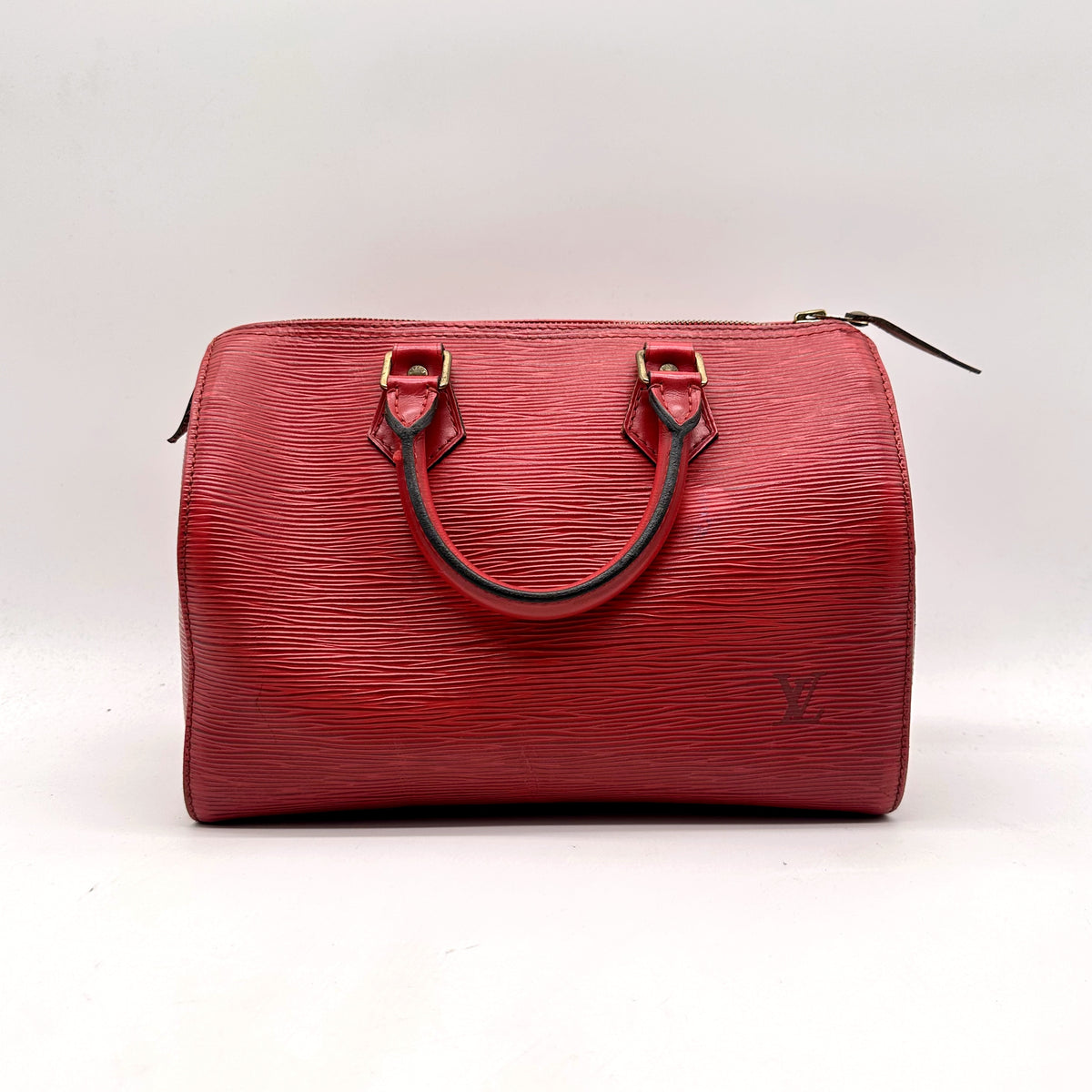 Louis Vuitton Speedy 30 Cuir Épi Rouge - vue de face, anses et zip