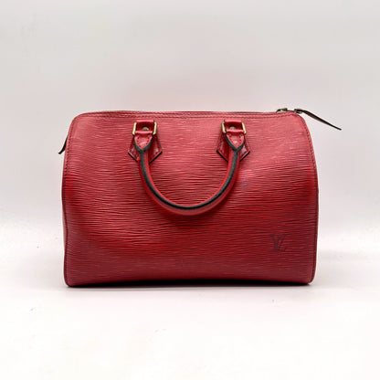 Louis Vuitton Speedy 30 Cuir Épi Rouge - vue de face, anses et zip