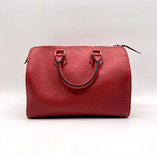 Louis Vuitton Speedy 30 Cuir Épi Rouge - vue de face, anses et zip