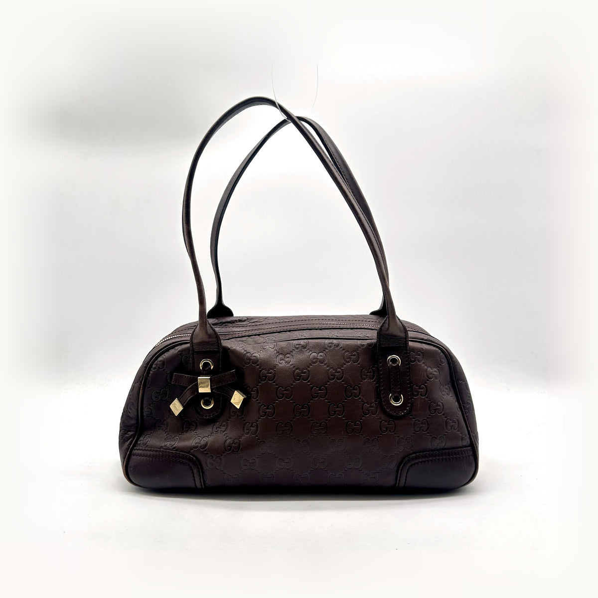 Gucci Bowling Cuir Guccissima Marron - vue de face, anses et breloque