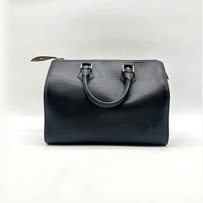 Louis Vuitton Speedy 25 Cuir Épi Noir - vue de face, anses et zip