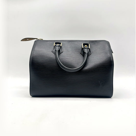 Louis Vuitton Speedy 25 Cuir Épi Noir - vue de face, anses et zip