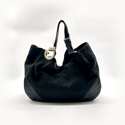 Gucci Hobo Toile GG Noir - vue de face, anse et anneau GG