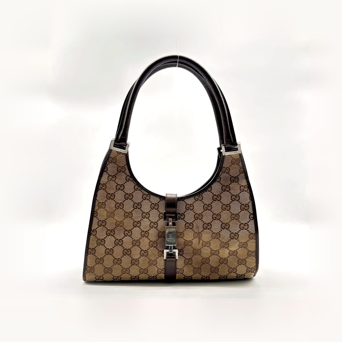 Gucci Jackie Toile GG Beige - vue de face, anse et fermoir piston