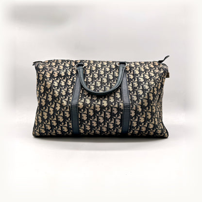Dior Boston Toile Trotter Bleu Marine - vue de face, anses et zip