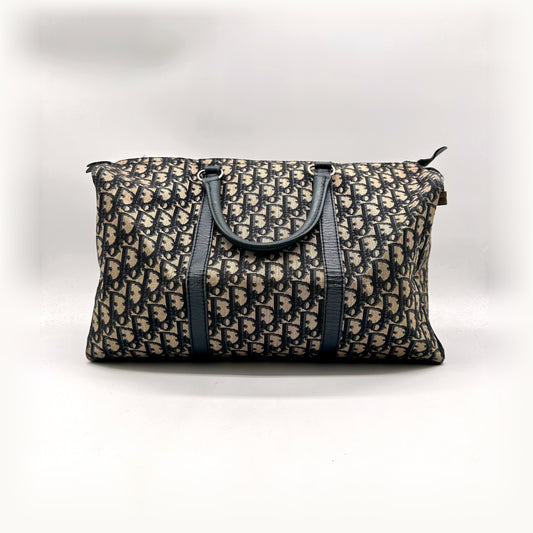Dior Boston Toile Trotter Bleu Marine - vue de face, anses et zip