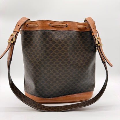 Celine sac seau Macadam toile brune - vue arriere et bandouliere