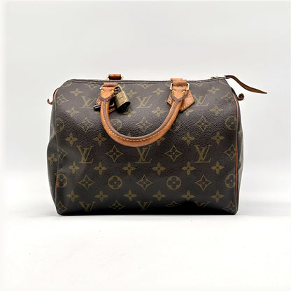 Louis Vuitton Speedy 25 Toile Monogram - vue de face avec le cadenas attaché à l'anse