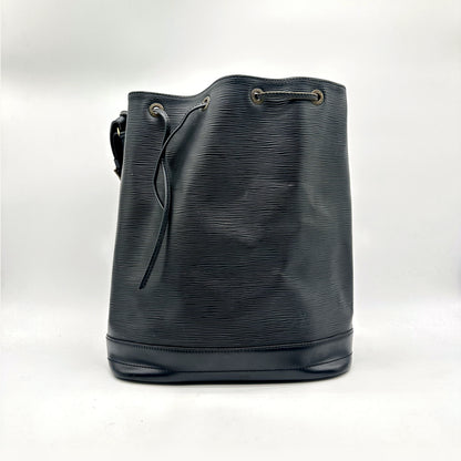 Louis Vuitton Noé Cuir Épi Noir - vue de face, cordon dénoué