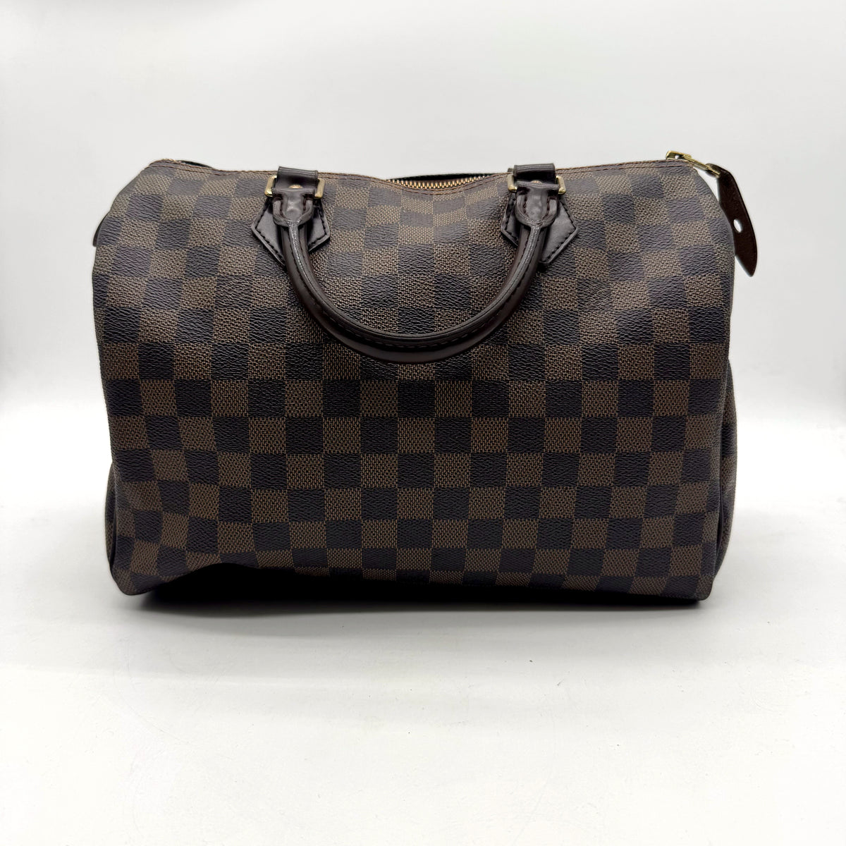 Louis Vuitton Speedy 30 Toile Damier Ebène - vue de face opposée, sac posé