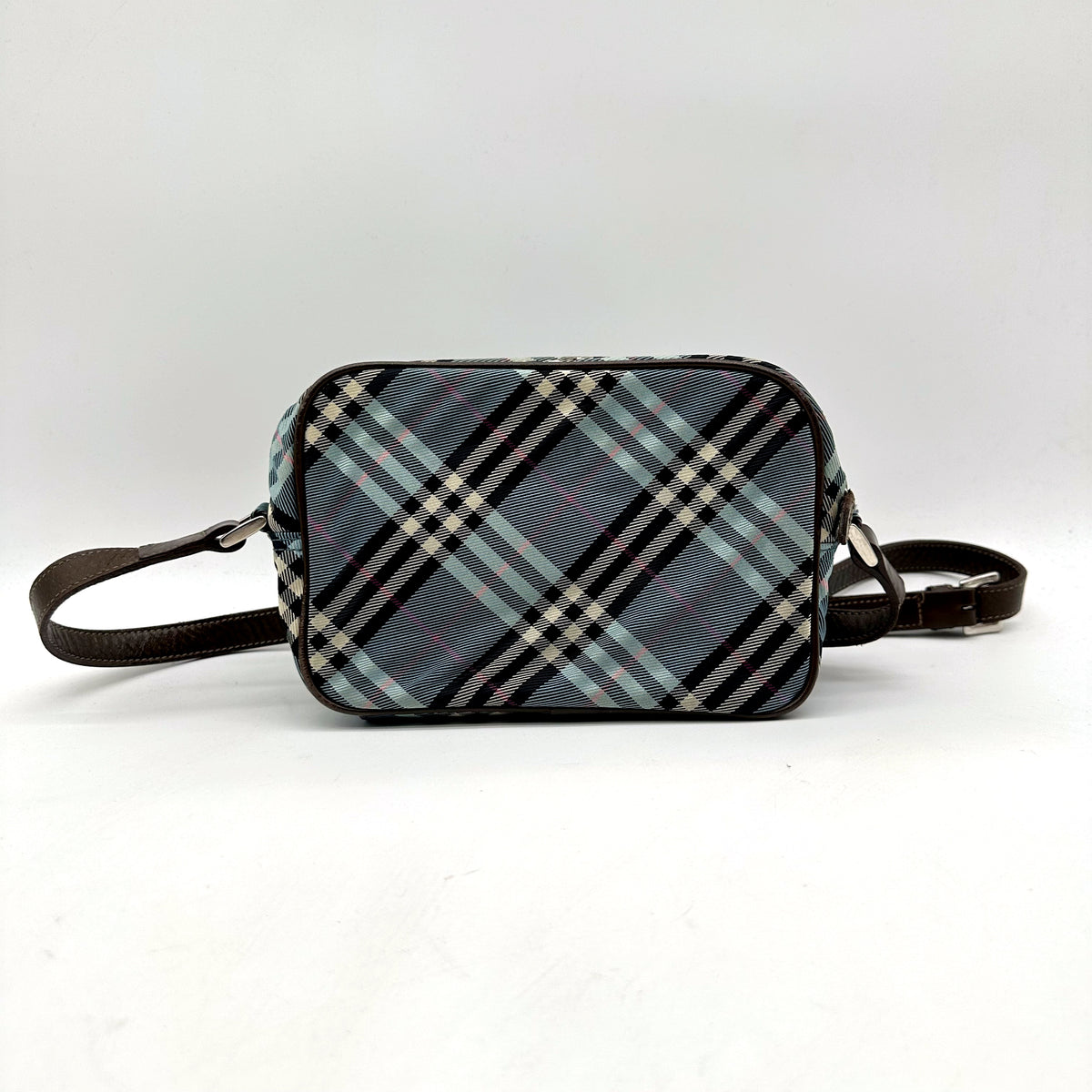 Burberry Sac bandoulière Toile Check Bleue - vue de dos, bandoulière déployée