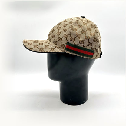 Gucci Casquette Toile GG Beige - vue de profil, bande Web sur la visière