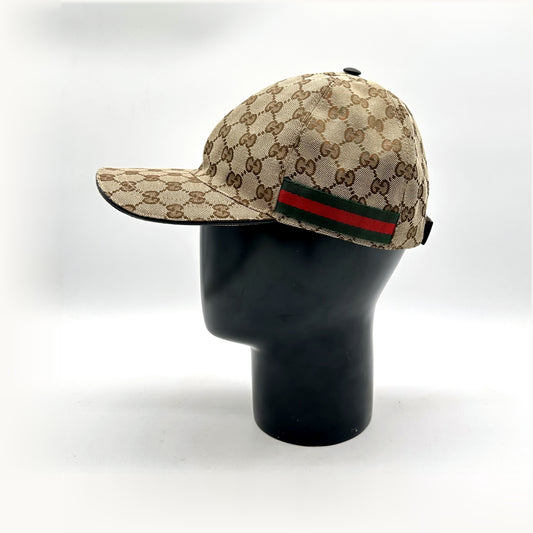 Gucci Casquette Toile GG Beige - vue de profil, bande Web sur la visière