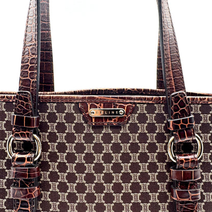 Céline Cabas Toile Jacquard Brun - détail du haut du sac et de la plaque