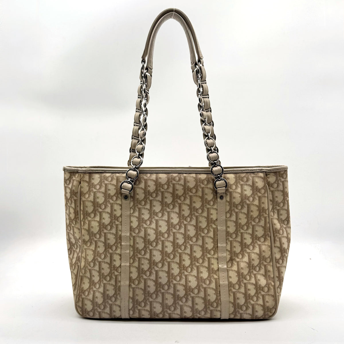 Dior Cabas Toile Trotter Beige - vue de face, cabas posé