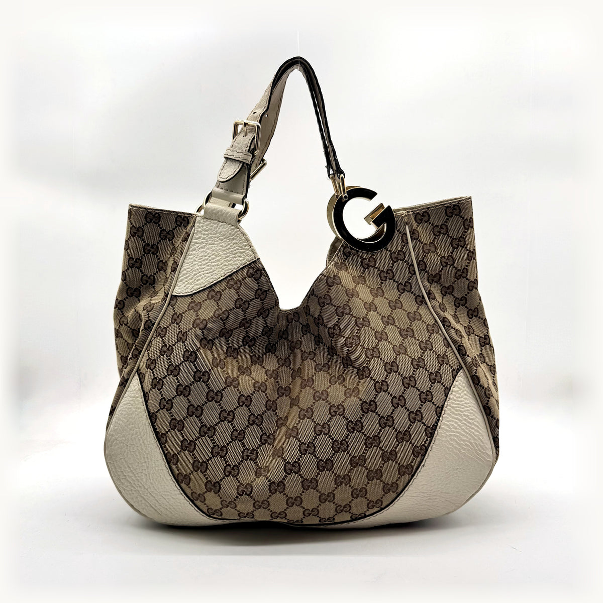 Gucci Tote Toile GG Beige et Cuir Crème - vue de face opposée