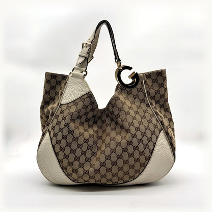 Gucci Tote Toile GG Beige et Cuir Crème - vue de face opposée