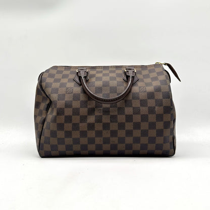 Louis Vuitton Speedy 30 Toile Damier Ebène - vue de face opposée, sac posé