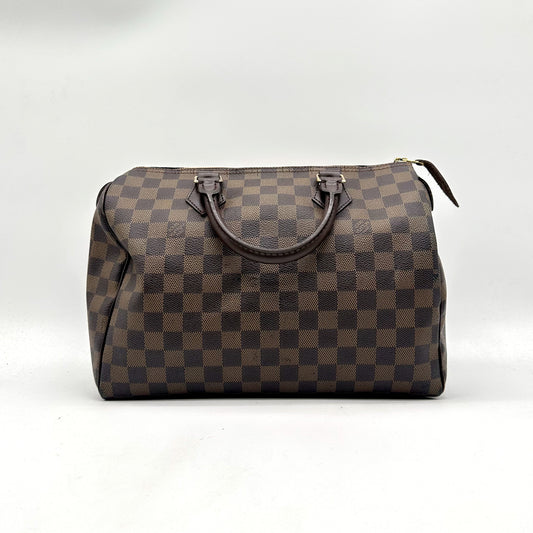 Louis Vuitton Speedy 30 Lona Damier Ebène - vista frontal oposta, mala pousada