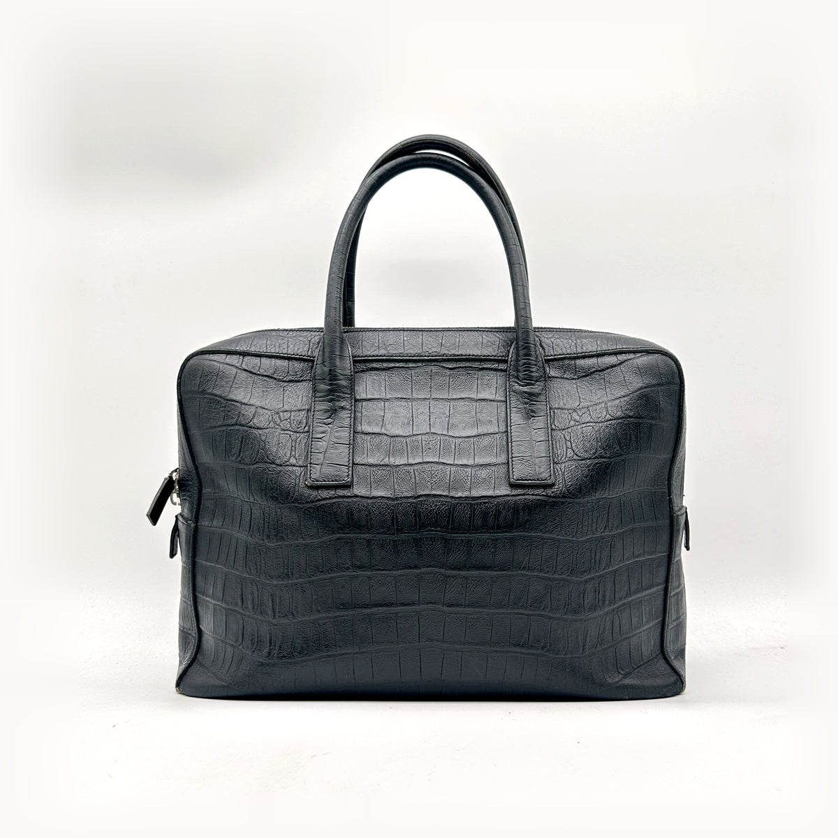 Saint Laurent Porte-documents Cuir Façon Croco Noir - vue de face opposée