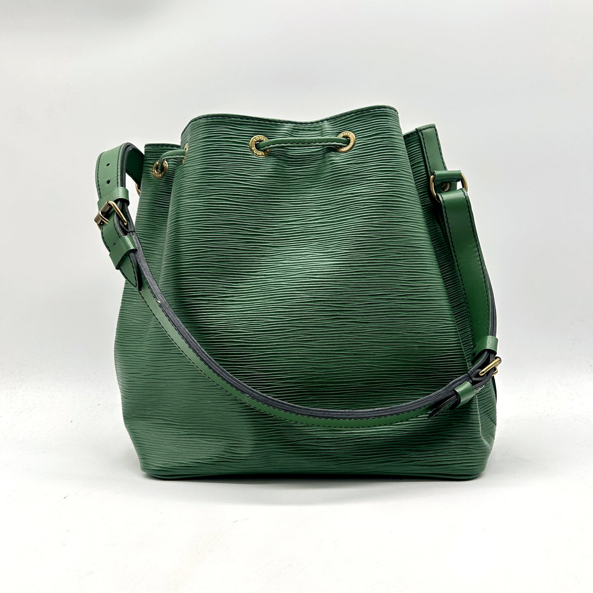 Louis Vuitton Petit Noé Cuir Épi Vert - vue de dos, anse déployée