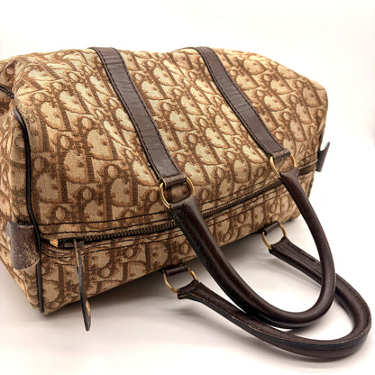 Dior Boston 30 Toile Oblique Marron - vue trois quarts anses