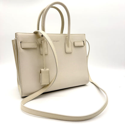 Saint Laurent Sac de Jour Baby cuir grainé blanc cassé - vue complète avec bandoulière amovible