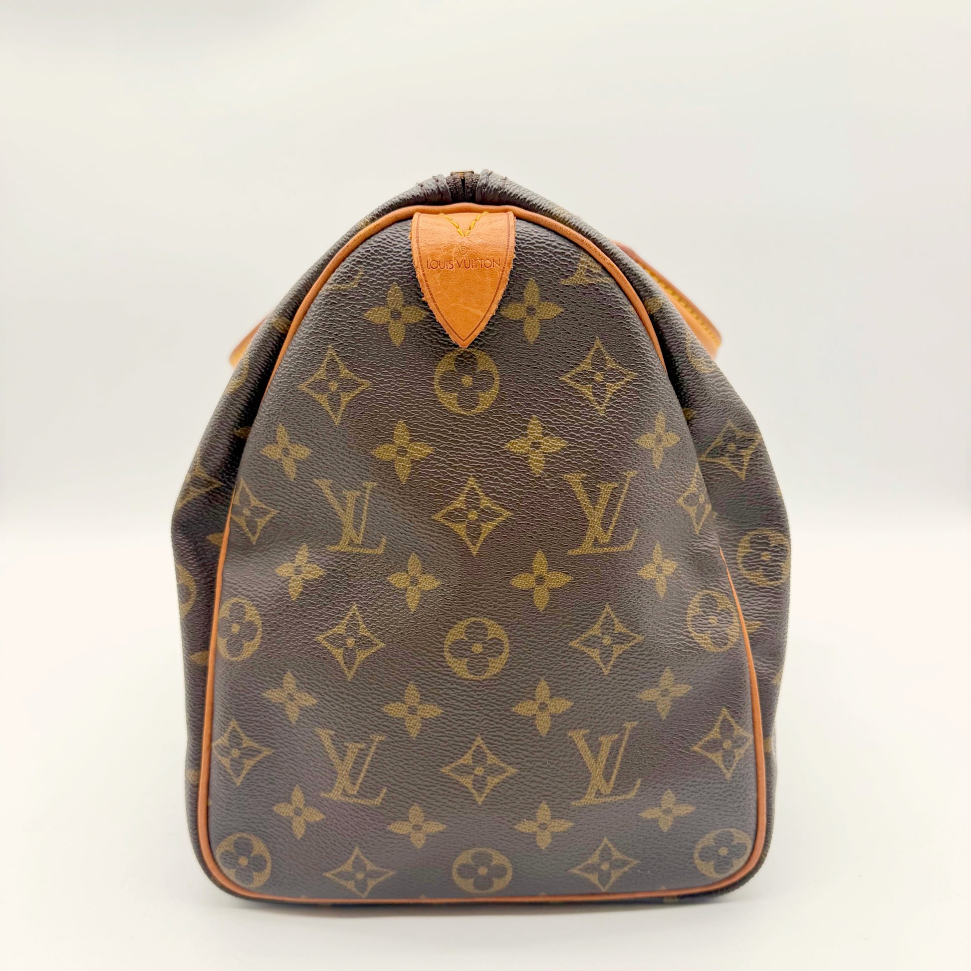 Louis Vuitton Speedy 35 toile Monogram - profil côté estampille
