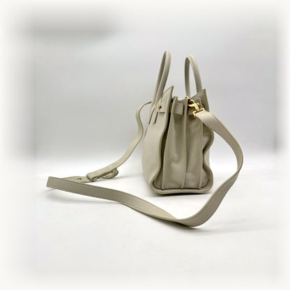 Saint Laurent Sac de Jour Baby Cuir Grainé Blanc Cassé - profil, bandoulière déployée