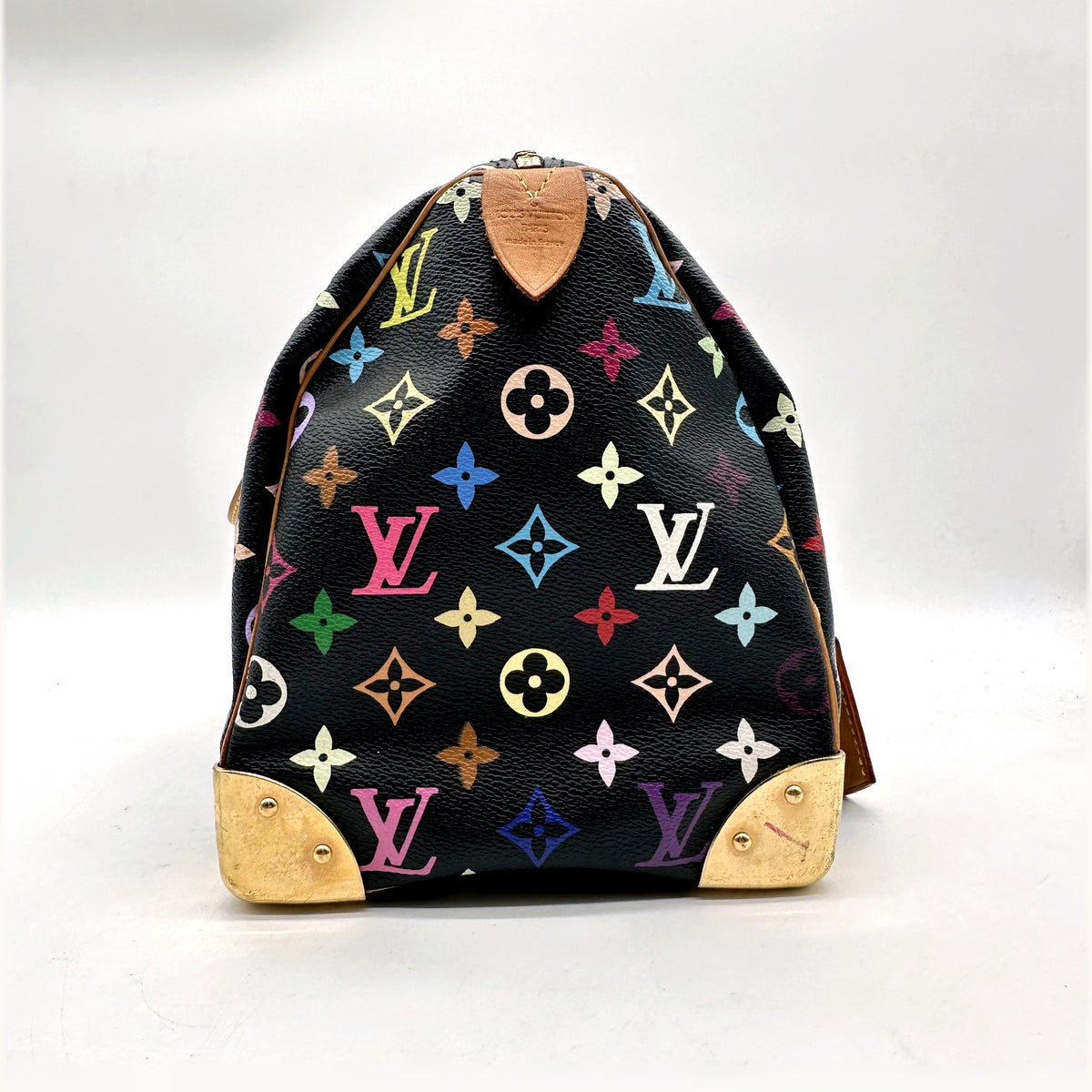 Louis Vuitton Speedy 30 Toile Monogram Multicolore Noir - vue d'un bout, extrémité du sac