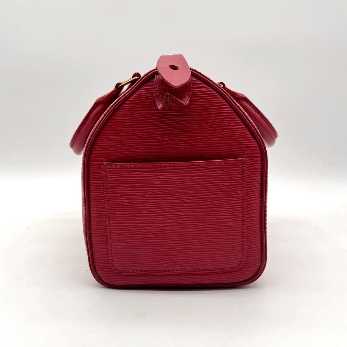 Louis Vuitton Speedy 25 Cuir Épi Rouge - vue de l'autre bout, poche plate extérieure