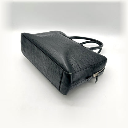 Saint Laurent Porte-documents Cuir Façon Croco Noir - vue en angle, sac couché