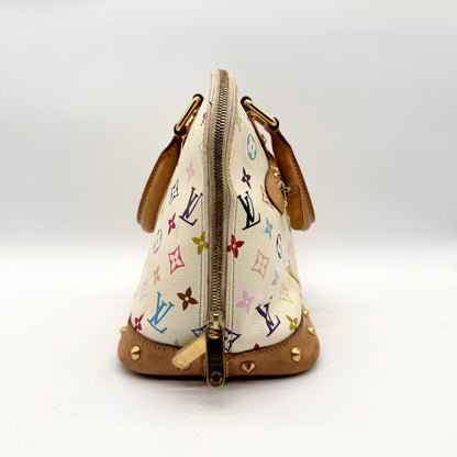 Louis Vuitton Alma Toile Monogram Multicolore Blanc - vue d'un bout, profil du sac