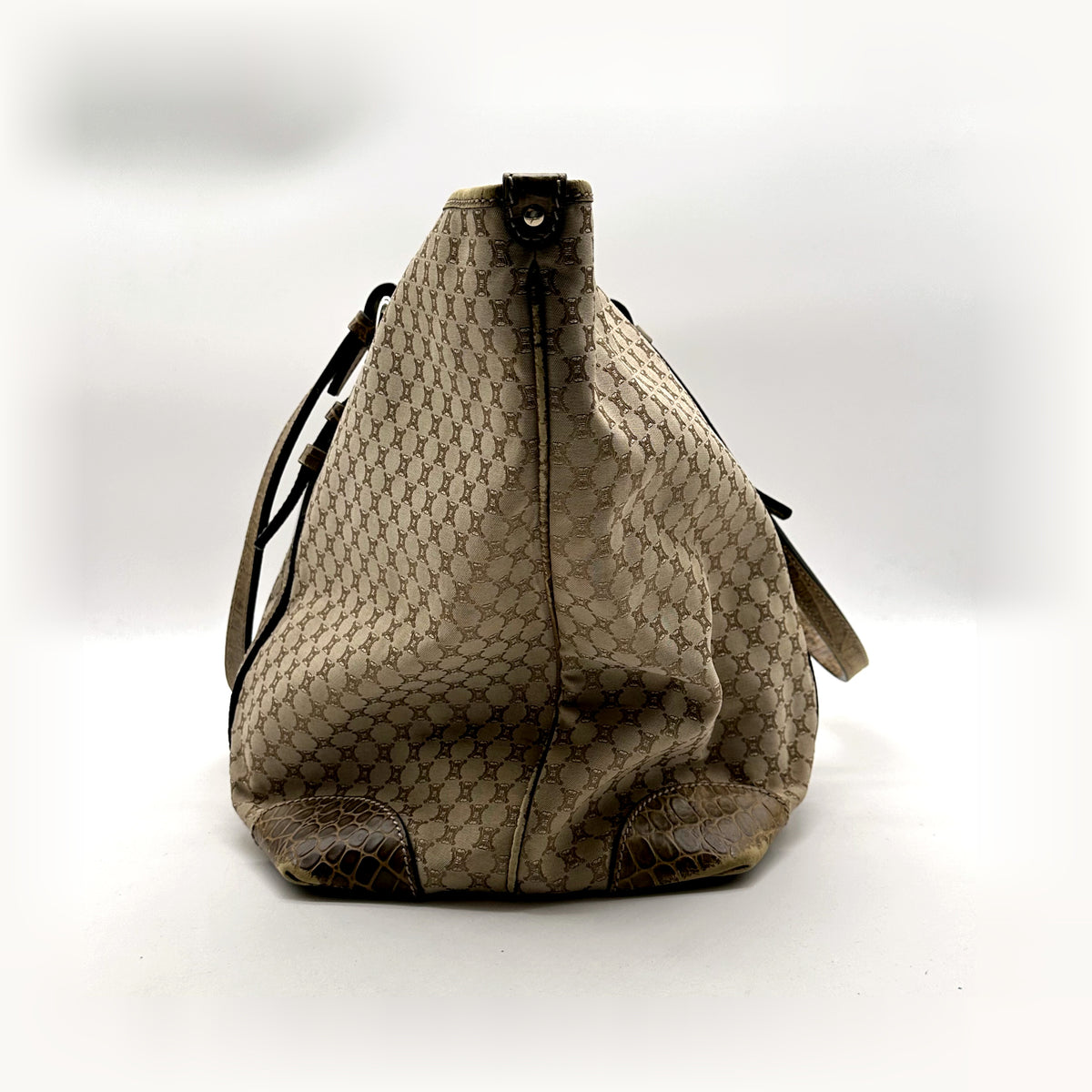 Céline Tote Toile Macadam Beige - profil, flanc du cabas