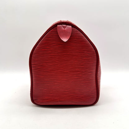 Louis Vuitton Speedy 30 Cuir Épi Rouge - vue de profil, flanc arrondi