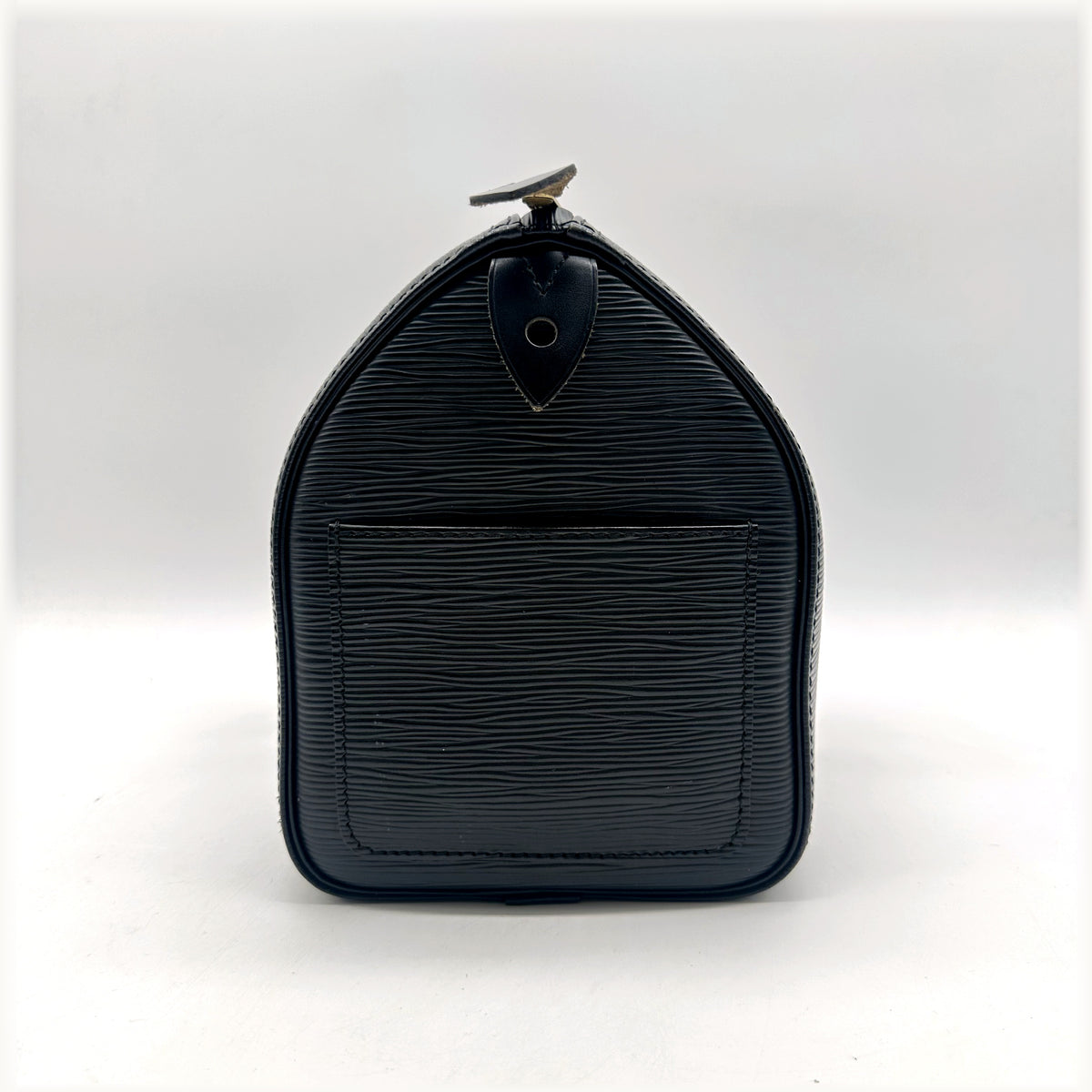 Louis Vuitton Speedy 25 Cuir Épi Noir - vue de profil, flanc arrondi