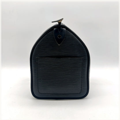 Louis Vuitton Speedy 25 Cuir Épi Noir - vue de profil, flanc arrondi