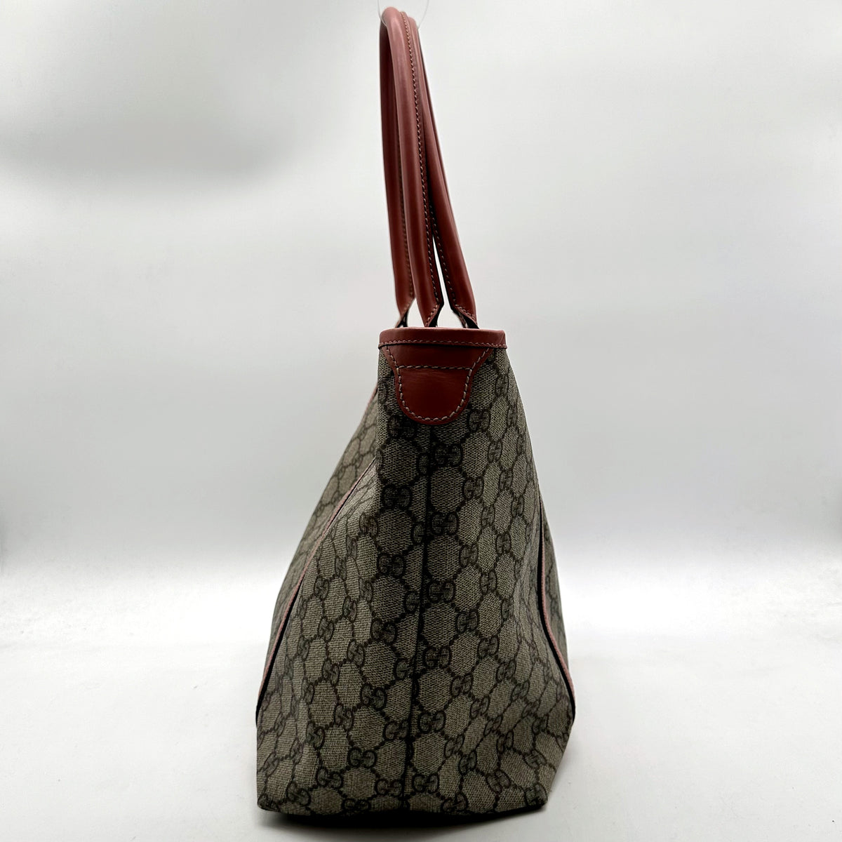 Gucci Tote Toile GG Beige et Cuir Corail - profil, flanc du cabas