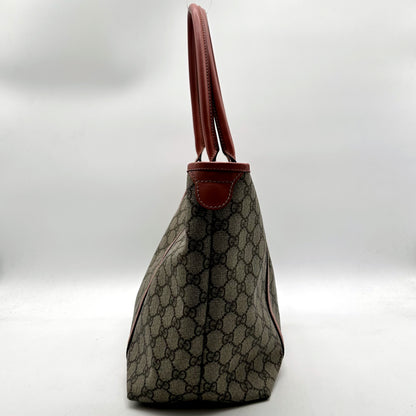 Gucci Tote Toile GG Beige et Cuir Corail - profil, flanc du cabas