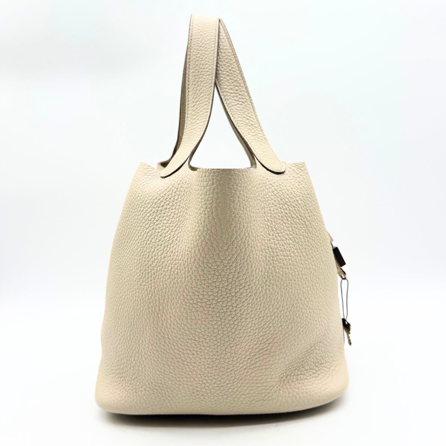 Hermès Picotin 18 cuir grainé crème - profil droit